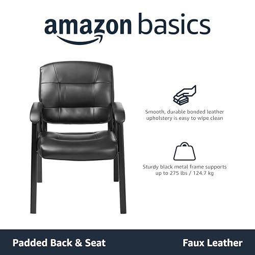 Amazon Basics Classic Faux Leather Office Desk Chair with Armrests, Metal Frame, Black, 27.4D x 23.6W x 35.8H in view 3
