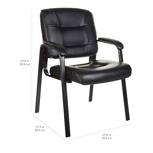 Amazon Basics Classic Faux Leather Office Desk Guest Chair with Metal Frame, Black, 27.4D x 23.6W x 35.8H in
