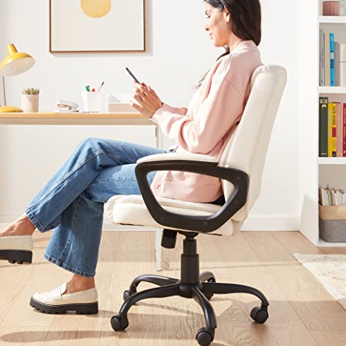 Amazon Basics Classic Puresoft PU Padded Mid-Back Office Chair with Armrest, Height Adjustable, Easy to Assemble, 26"D x 23.75"W x 42"H, Cream view 2