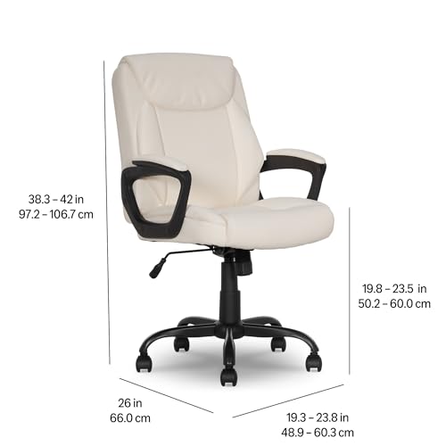 Amazon Basics Classic Puresoft PU Padded Mid-Back Office Chair with Armrest, Height Adjustable, Easy to Assemble, 26"D x 23.75"W x 42"H, Cream view 3
