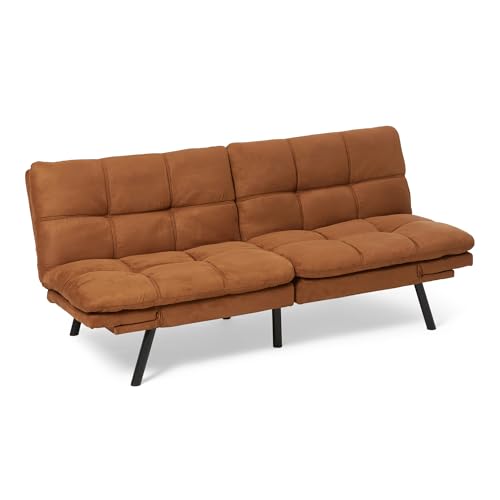 Amazon Basics Convertible Loveseat Sofa Bed with Memory Foam, Adjustable Positions, Linen Fabric, Modern Sleeper for Small Living Room, Office, Apartment, Brown