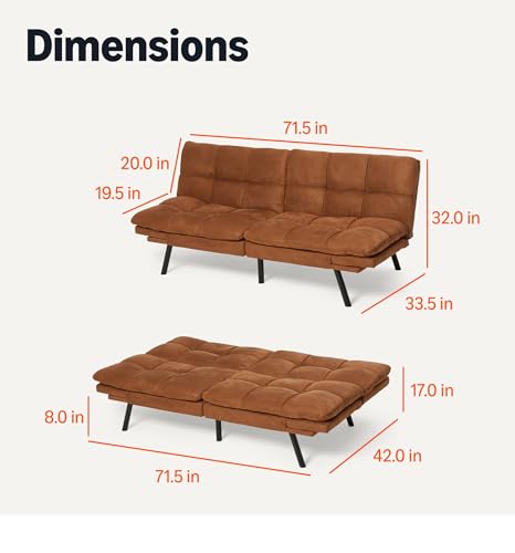 Amazon Basics Convertible Loveseat Sofa Bed with Memory Foam, Adjustable Positions, Linen Fabric, Modern Sleeper for Small Living Room, Office, Apartment, Brown view 2