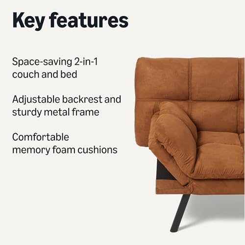 Amazon Basics Convertible Loveseat Sofa Bed with Memory Foam, Adjustable Positions, Linen Fabric, Modern Sleeper for Small Living Room, Office, Apartment, Brown view 3