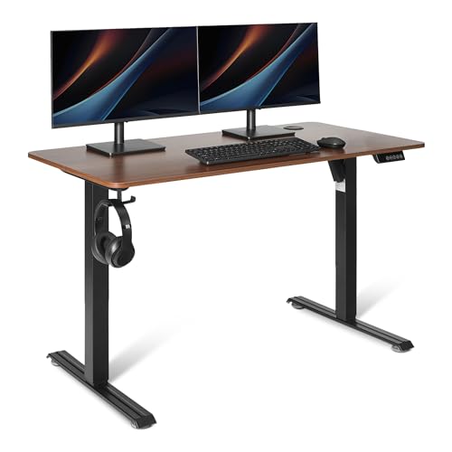 Amazon Basics Electric Standing Desk, Height Adjustable Home Office Desk with Memory Buttons and Electronic Display, 47" x 24", Black/Walnut Effect
