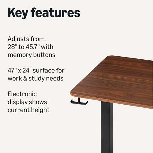 Amazon Basics Electric Standing Desk, Height Adjustable Home Office Desk with Memory Buttons and Electronic Display, 47" x 24", Black/Walnut Effect view 3
