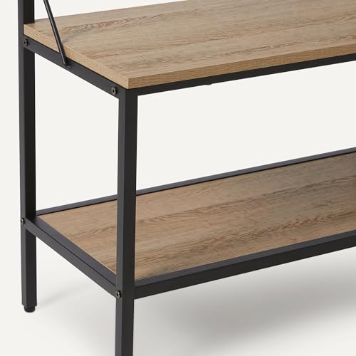 Amazon Basics Entry Bench with Hooks, Hall Tree with Shoe Storage, Steel Frame, Oak Finish view 3