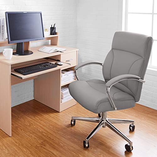 Amazon Basics Executive Desk Chair with Easy Assembly, 275lb Capacity, Oversized Cushion, 29.13"D x 25.2"W x 43.11"H, Grey Bonded Leather
