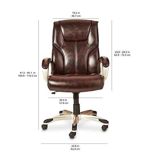 Amazon Basics Executive High Back Office Chair, Adjustable Height, Tilt, Swivel, Padded Armrests, Brown/Gold view 2