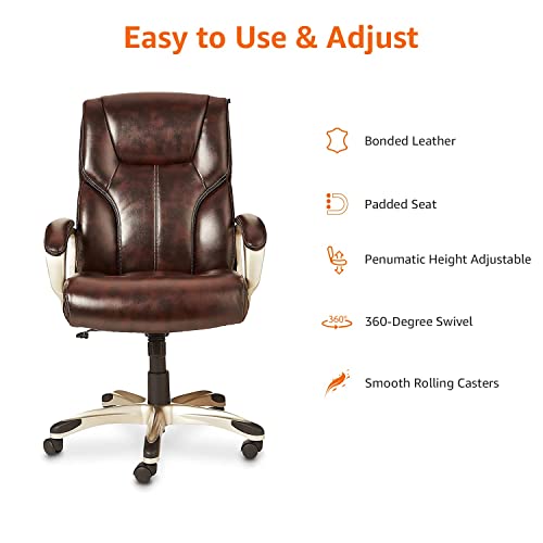 Amazon Basics Executive High Back Office Chair, Adjustable Height, Tilt, Swivel, Padded Armrests, Brown/Gold view 3