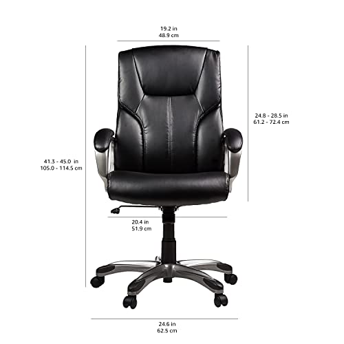 Amazon Basics Executive High Back Office Chair, Adjustable Height, Tilt, Swivel, Padded Seat, Bonded Leather, Wheels, Black/Silver view 3