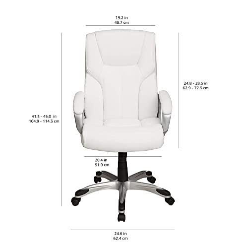 Amazon Basics Executive High Back Office Desk Chair, Adjustable Height, Tilt, Swivel, one Size, White/Pewter