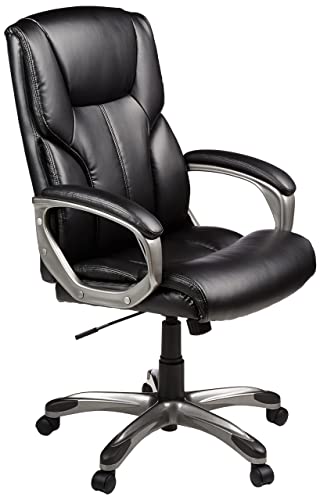 Amazon Basics Executive High Back Office Desk Chair, Adjustable Height, Tilt, Swivel, one Size, Black/Silver