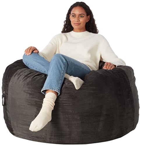 Amazon Basics Extra Large Bean Bag Chair Lounger, 4 ft Memory Foam Filled, Microfiber Cover, Solid Grey