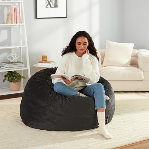 Amazon Basics Extra Large Bean Bag Chair Lounger, 4 ft Memory Foam Filled, Microfiber Cover, Solid Grey