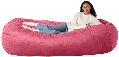 Amazon Basics Extra Large Bean Bag Chair Lounger, 7 ft Memory Foam Filled, Microfiber Cover, Pink, Solid
