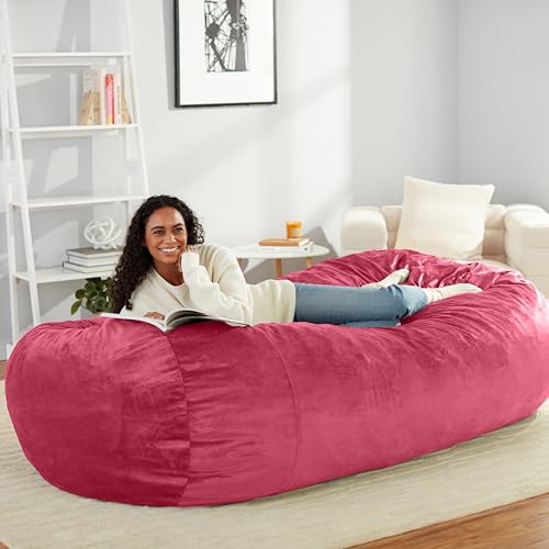 Amazon Basics Extra Large Bean Bag Chair Lounger, 7 ft Memory Foam Filled, Microfiber Cover, Pink, Solid