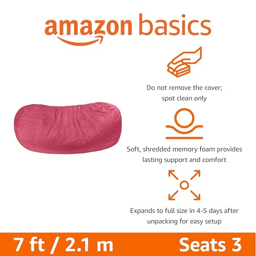 Amazon Basics Extra Large Bean Bag Chair Lounger, 7 ft Memory Foam Filled, Microfiber Cover, Pink, Solid