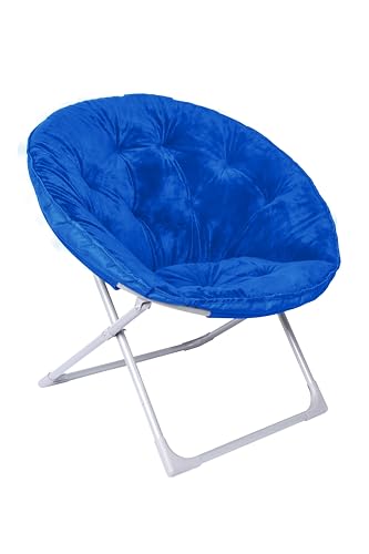 Amazon Basics Faux Fur Saucer Shaped Chair with Foldable Metal Frame, Blue, 32.3"D x 27.2"W x 32.3"H