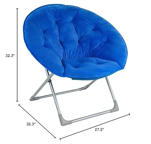 Amazon Basics Faux Fur Saucer Shaped Chair with Foldable Metal Frame, Blue, 32.3"D x 27.2"W x 32.3"H
