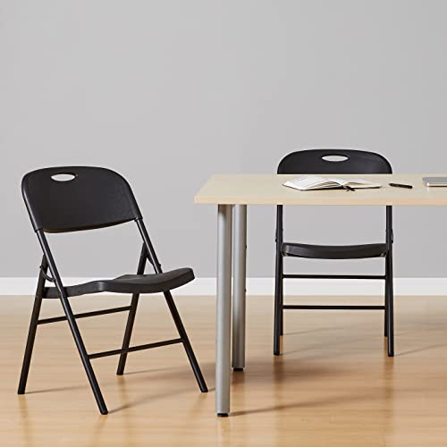 Amazon Basics Foldable Portable Sturdy Folding Plastic Chair, 350-Pound Capacity, Black, 2-Pack