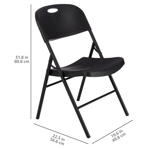 Amazon Basics Foldable Portable Sturdy Folding Plastic Chair, 350-Pound Capacity, Black, 2-Pack