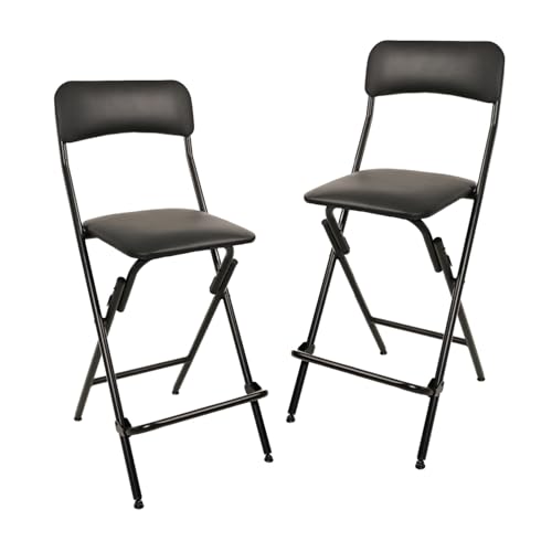 Amazon Basics Folding Bar Stool with Footrest, Portable, Sturdy, Space-Saving Storage, 300lb Capacity, 24" Height, Black, Set of 2