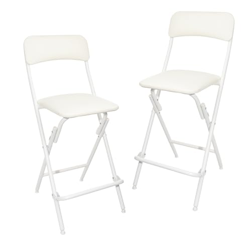 Amazon Basics Folding Bar Stool with Footrest, Portable, Sturdy, Space-Saving Storage, 300lb Capacity, 24" Height, White, Set of 2