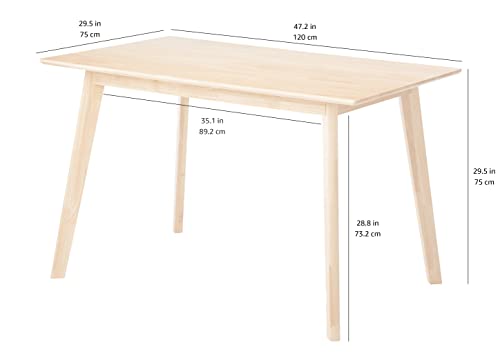 Amazon Basics FSC Certified Sturdy Solid Wood Rectangular Dining Table, Easy Assembly, Kitchen Table, 29.5"D x 47.2"W x 29.5"H, Natural Wood view 3