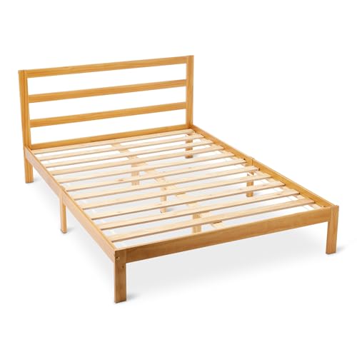 Amazon Basics Full Bed Frame with Headboard, Solid Pine Wood with Bed Slats, Full, Walnut