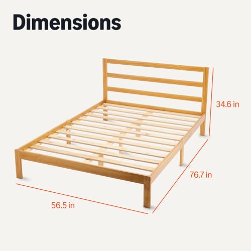 Amazon Basics Full Bed Frame with Headboard, Solid Pine Wood with Bed Slats, Full, Walnut view 2