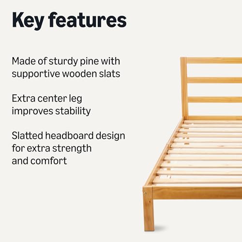 Amazon Basics Full Bed Frame with Headboard, Solid Pine Wood with Bed Slats, Full, Walnut view 3