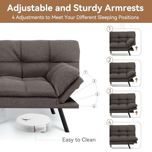 Amazon Basics Futon Sofa Bed, Convertible Memory Foam Sofa Couch Modern Loveseat Sleeper for Small Compact Living Room,Office,Apartment,Dark Grey Linen Fabric