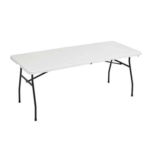 Amazon Basics Heavy Duty Portable Folding Table 6 ft with Carrying Handle, Indoor & Outdoor, White