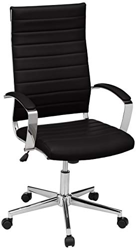 Amazon Basics High-Back Swivel Desk Chair, Ergonomic Ribbed Faux Leather Upholstery, Lumbar Support, Home Modern Style, Black, 45.25" x 24.75" x 23.25"