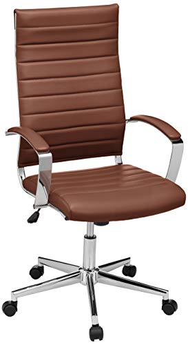 Amazon Basics High-Back Swivel Desk Chair, Ergonomic Ribbed Faux Leather Upholstery, Lumbar Support, Home Modern Style, Brick Red, 24.75"D x 23.25"W x 45.25"H