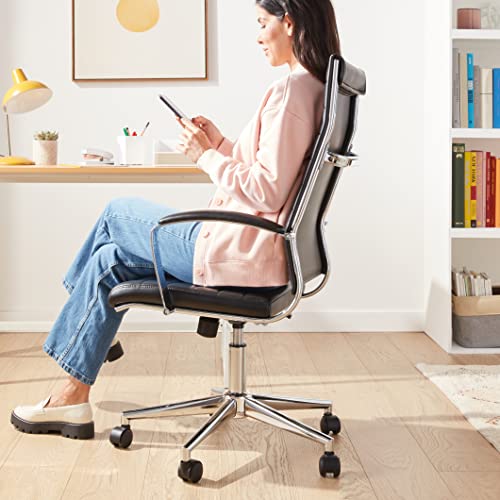 Amazon Basics High-Back Swivel Office Chair with Lumbar Support, Ergonomic Ribbed Faux Leather, Adjustable Height, 45.25" x 24.75" x 23.25", Black view 2