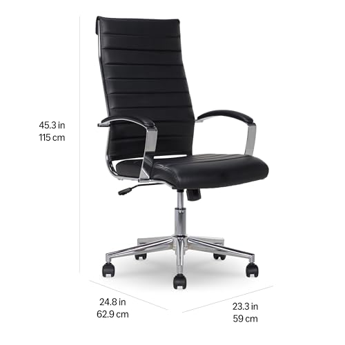 Amazon Basics High-Back Swivel Office Chair with Lumbar Support, Ergonomic Ribbed Faux Leather, Adjustable Height, 45.25" x 24.75" x 23.25", Black view 3