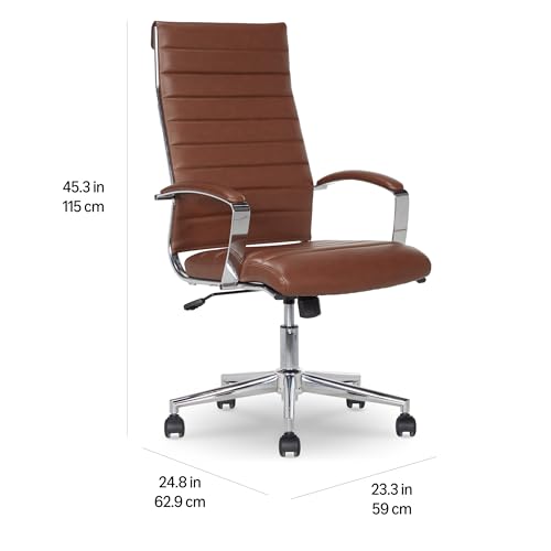 Amazon Basics High-Back Swivel Office Chair with Lumbar Support, Ergonomic Ribbed Faux Leather, Adjustable Height, 24.75"D x 23.25"W x 45.25"H, Brick Red view 3
