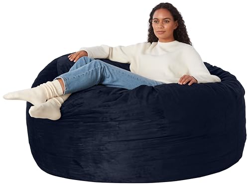 Amazon Basics Large Bean Bag Chairs for Adults, 5 ft Blue Memory Foam Filled with Solid Microfiber Cover