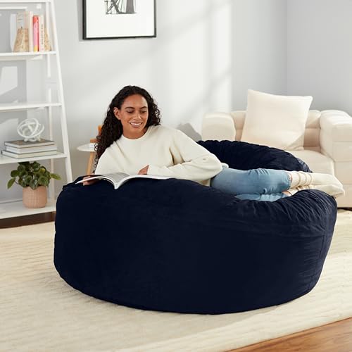 Amazon Basics Large Bean Bag Chairs for Adults, 5 ft Blue Memory Foam Filled with Solid Microfiber Cover
