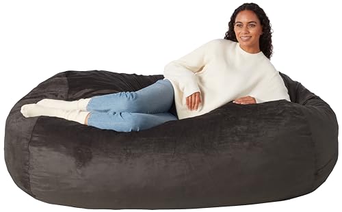 Amazon Basics Large Bean Bag Chairs for Adults, 6 ft Grey Memory Foam Filled with Solid Microfiber Cover