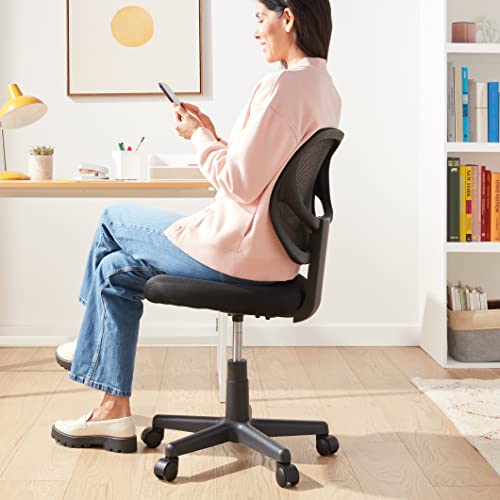 Amazon Basics Low Back Office Chair, Breathable Mesh, Height Adjustable, Padded Seat, Rolling Wheels, Swivel, Back Support, Sturdy, 21.25" D x 22.5" W x 38" H, Black view 2
