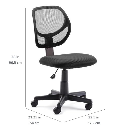 Amazon Basics Low Back Office Chair, Breathable Mesh, Height Adjustable, Padded Seat, Rolling Wheels, Swivel, Back Support, Sturdy, 21.25" D x 22.5" W x 38" H, Black view 3