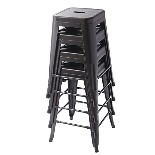 Amazon Basics Metal Bar Stools, 24-Inch Seat Height, Set of 4, Black