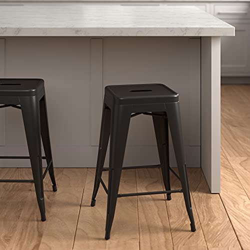 Amazon Basics Metal Bar Stools, 24-Inch Seat Height, Set of 4, Black view 2