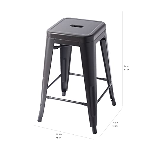 Amazon Basics Metal Bar Stools, 24-Inch Seat Height, Set of 4, Black view 3