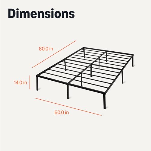 Amazon Basics Metal Bed Frame, Non-Foldable Platform with Under-Bed Storage Space, Durable Steel, Protective Floor Pads, Easy Assembly, Queen, 60W x 80L in, Black view 2