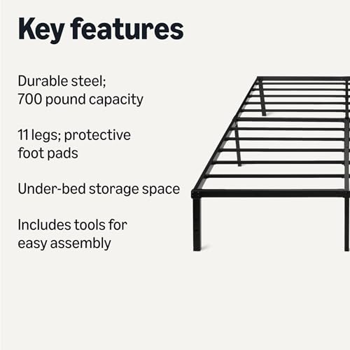 Amazon Basics Metal Bed Frame, Non-Foldable Platform with Under-Bed Storage Space, Durable Steel, Protective Floor Pads, Easy Assembly, Queen, 60W x 80L in, Black view 3