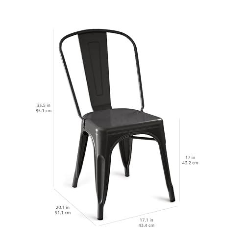 Amazon Basics Metal Dining Chairs, Easy to Assemble, Indoor/Outdoor, Stackable, Matte Black, 4-Pack view 3