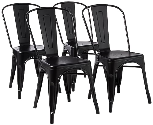 Amazon Basics Metal Dining Chairs, Matte Black, 1 Count (Pack of 4)